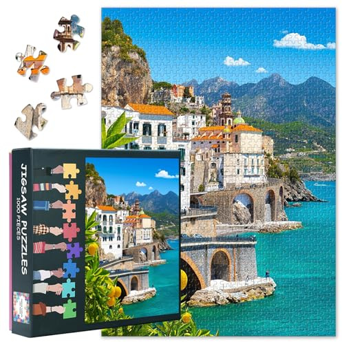 1000 Teile Puzzle Amalfiküste Italien | Sonnige Zitronenhaine & Mittelmeer-Panorama für Naturtherapie & Küstendekoration | Premium Erwachsenenpuzzle mit Detailreicher Landschaftskunst als Wandbild