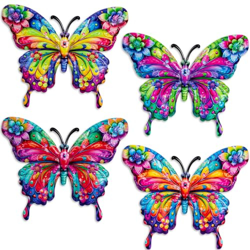 Velibobo 4er-Pack Metall-Schmetterlings-Wanddekoration, 23 cm bunte Schmetterlings-Wandkunst für Außenbereich, Zaun, Garten, Hof, Zimmer, Terrasse, Balkon (Schmetterling-a)