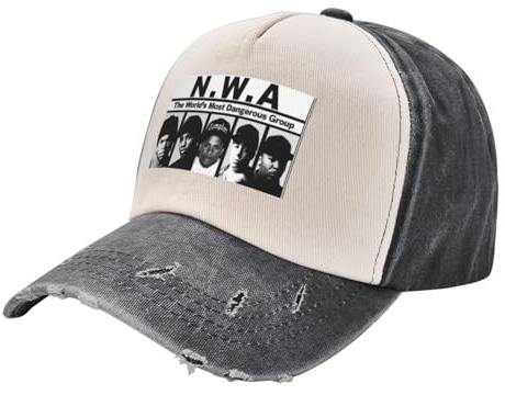 UIOPPIOS Retro NWA Ice Cube Baseballmützen Unisex Distressed Washed Snapback Cap MC Ren Dr. DRE DJ Yella Eazy-E All Seasons Travel Hut Cap