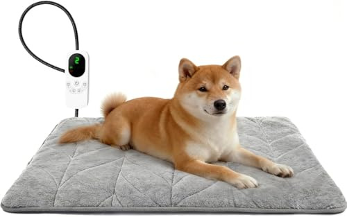 Mora Pets Heizdecke für Hund Katze Wärmedecke Hund Heizmatte 71 x 45.5 cm, 9-Fach heizbar (30-60°C) mit 5 Timer-Modi, Heizkissen für Haustiere, kaufsicherem Kabel, waschbar, Überhitzungsschutz