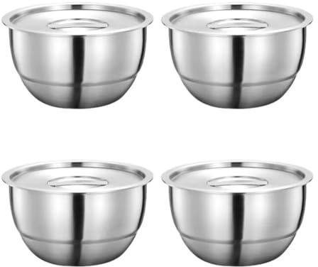 VIOPDER 304 Stainless Steel Rice Bowl Set with Lids - 4pcs Thickened Anti-Scald Soup Bowls Kitchen Tableware