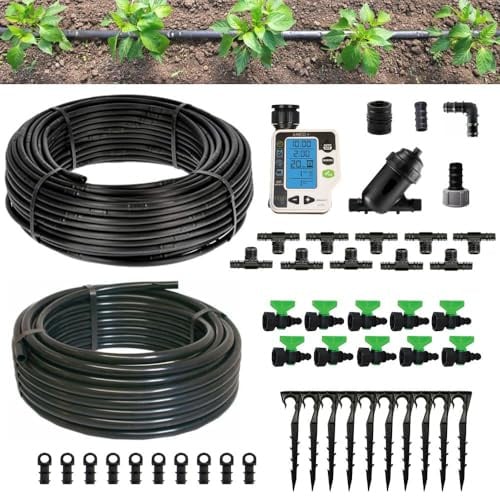 Kit Irrigazione orto automatico con centralina Amico+ Ala Gocciolante 100 Mq Cm Impianto Completo raccordi e Filtro Per Giardino (Passo 30)
