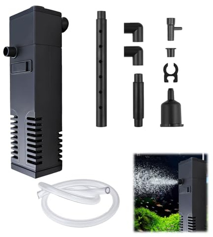 Filtre Intérieur pour Aquarium de 20L à 40L – 3 en 1 avec Pompe, Système de Double Filtration, Conception Silencieuse et Facile à Installer, pour Aquariums d’Eau Douce et d’Eau Salée