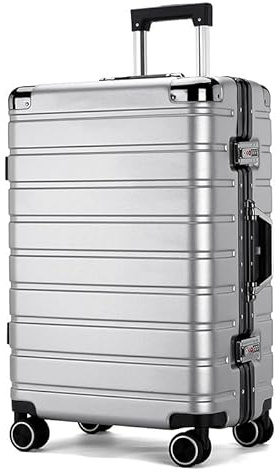 EclatVivid Valise rigide en polycarbonate avec cadenas TSA, chargeur USB, porte-gobelet, Argenté., Check-In 24-Inch, Moderne