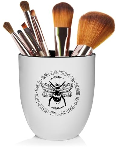 Makeup Brush Bathroom Toothbrush Holder Ceramic Cup Bee Inspiration Be Kind Positive Happy Yourself (White)