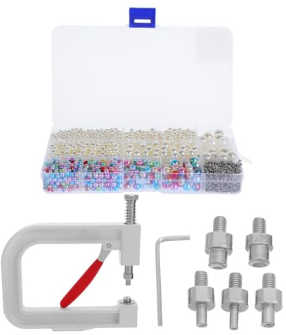 PRETYZOOM Máquina Manual para Colocar Perlas Blanca Perlas Redondas Blancas Herramienta de Prensado para Ropa Zapatos Bolsos y Faldas Kit de Remaches para Manualidades y DIY