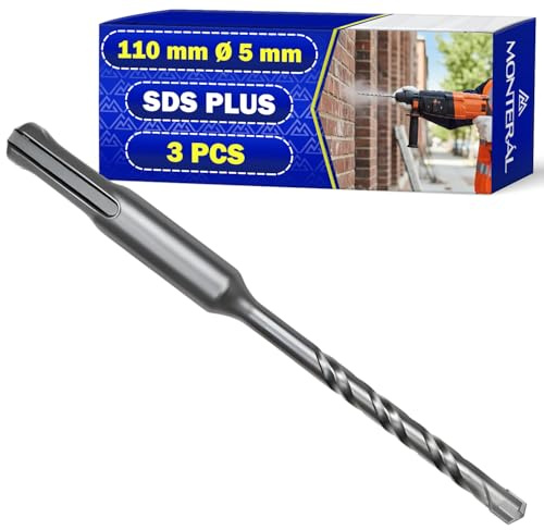 3x Broca Hormigon SDS Plus Ø5x110 mm Acero y Carburo Tungsteno | Broca para Hormigon se Puede Usar para Ladrillo Paredes Piedra Hormigón Armado - MONTERAL