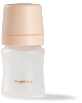 Nuby RapidBottle Anti-Colic Glass Baby Bottle, Breast-Like Teat, 5oz, Beige | Silicone Coated Glass with Breast-Like Teat & Anti-Colic Valve, No Microplastics, Fast Sterilising for Quick Clean Feeds