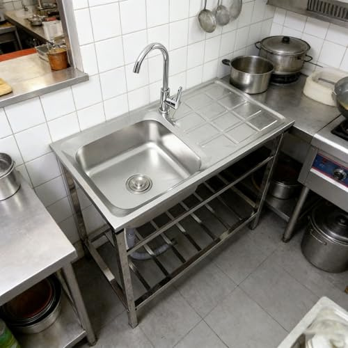 Bliajkswyr Fregadero Exterior Jardin Acero Inoxidable con Patas Fregadero Portatil Camping Fácil De Limpiar con Grifo Y Soporte Fregadero Comercial para Lavandería Cocina Al Aire Libre