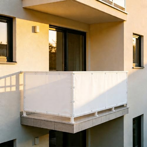 XUEHMIN Brise Vue Balcon 35 x 400 cm Résistant Au Vent et Aux UV, Opaque, Et Imperméable Pare-Vue Revêtement de Balcon avec Attaches de Câble et Cordons pour Patio, Blanc