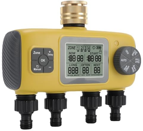 Badafaci Controlador de Riego con Temporizador de Riego de 4 Zonas con Retardo de Lluvia Lógico Secuencial para de Aspersores de Jardín y Césped