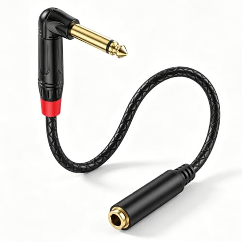Braided 90 Degree 6.35mm TS Male to Female Jack Extension Cable (Mono) | Right Angle 1/4 Inch Mono TS Headphone Extension Cord For Amplifiers,Guitars,Speakers,Synthesizers,Microphone,Pianos(50cm)