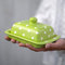 City to Cottage Beurrier vert pomme à pois blancs en céramique fait et peint à la main