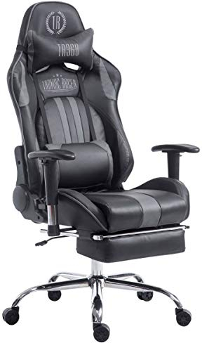 CLP Gaming Bürostuhl XL Limit mit Kunstlederbezug I Gamingstuhl mit Metallgestell I Schreibtischstuhl höhenverstellbar, Farbe:schwarz/grau, Fußablage:mit Fußablage