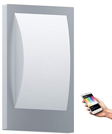 EGLO connect Außen-Wandlampe Verres-C, Smart Home Außenleuchte, Wandleuchte aus Edelstahl und Kunststoff, Farbe: Silber, weiß, warmweiß, dimmbar, IP44