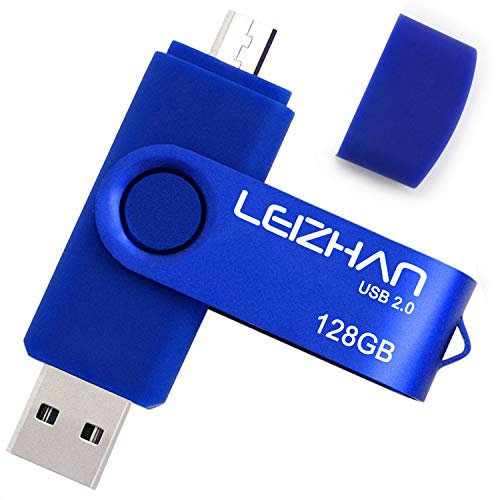 LEIZHAN Flash Drive U-Stick Micro 128GB USB 2.0 Speicherstick Dual USB-Laufwerk Anschluss für Android Smartphone Tablets & Computer (128GB,Blau)