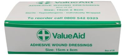 Value Aid Adhesive Wound Dressings - 15cm x 8cm - Box of 25