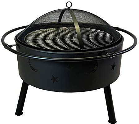 Selections Outdoor Fire Pit Bowl with BBQ Grill, Safety Guard and Poker