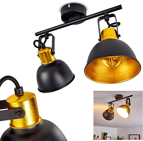 Deckenleuchte Borik, Deckenlampe aus Metall in Schwarz/Gold, 2-flammig, mit verstellbaren Strahlern, 2 x E14-Fassung, Spot im Retro/Vintage Design, ohne Leuchtmittel