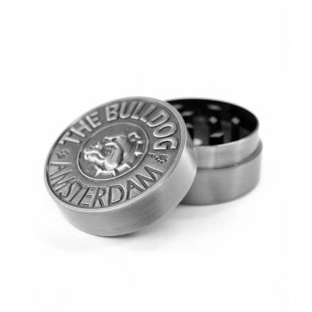 The Bulldog Amsterdam Molinillo de metal | 2 piezas embossed Silver Metal Grinder para rollos de papel de tamaño King