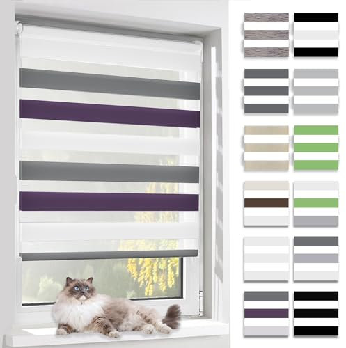 BelleMax Doppelrollo Klemmfix ohne Bohren & mit Bohren, 90x130cm(BxH), Weiß Lila Anthrazit, Duo Rollo, Sonnenschutz lichtdurchlässig Blickdicht, Klemmrollo Fensterrollo, Rollos für Fenster und Tür