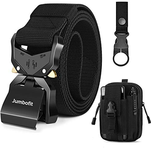 Jumbofit Tactical Belt for Men and Women, Military Work Belt Nylon with Quick-Release Buckle, Gift with Molle Pouch & Clip
