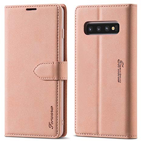 LOLFZ Hülle für Samsung Galaxy S10E, Premium PU Leder Handyhülle mit Kartenfach Ständer Magnetische Schutzhülle Kompatibel mit Galaxy S10E - Rosegold