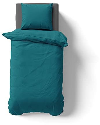 Müskaan Renforcé Bettwäsche 155x200 cm Baumwolle, Petrol – Bettbezug Set 2 teilig mit Kissenbezug 80x80, 100% Baumwolle Atmungsaktiv, Deckenbezug mit Reißverschluss, Bettwäsche Allergiker geeignet
