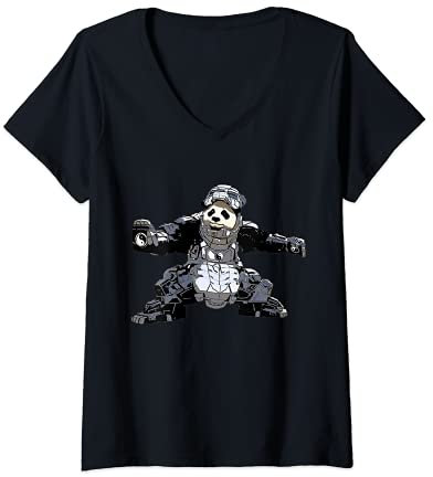 Womens Iron Panda V-Neck T-Shirt