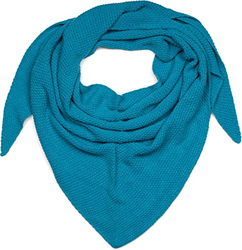 styleBREAKER Damen XXL Strick Dreieck Schal mit Reiskorn Strickmuster in Unifarben, Schal, Leichtes Tuch 01020042, Farbe:Türkis-Blau