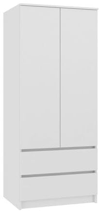 WHATSIZE ENTERPRISE - Modern Double Wardrobe with Drawers - 2 Door Cupboard Contemporary Bedroom Furniture - White