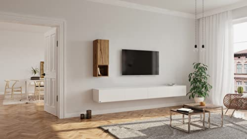 Wuun® Somero Lowboard Tv-Board Wohnwand SW1 (Board: Weiß-Matt/Hochschrank: Eiche, 240cm (120cm x 2))
