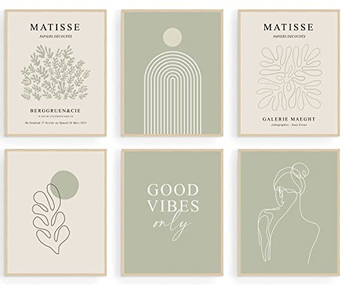 KBKBART Salbeigrüne Matisse Wandkunstdrucke, abstrakte Matisse Wandkunst Ausstellung Poster, Gallerie ery Wanddekoration oder (20.3x25.4 cm, ungerahmt)