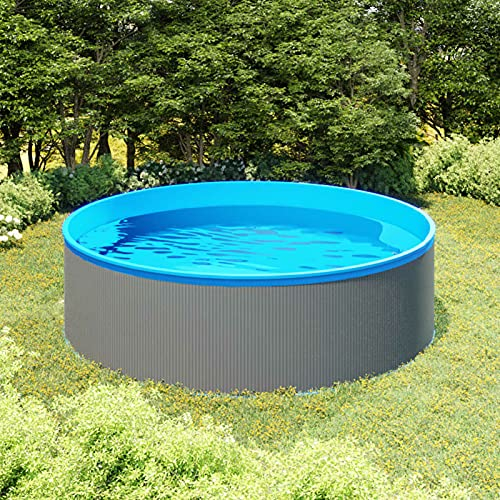 Tidyard Piscina Fuori Terra 350x90 cm Grigio, Piscina Rotonda Piscina Relax Adulti Piscina Spa Pool