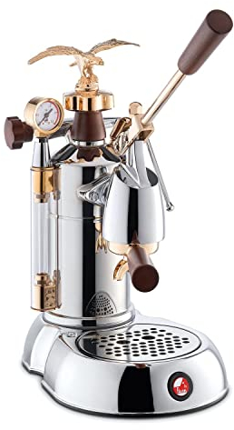 La Pavoni 2015 Lever Handle Coffee Maker with a Capacity of 1.6l from Smeg Expo LPLEXP01EU, Steel, Chrome/Gold