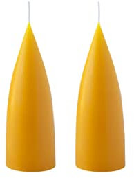 Kunstindustrien® Stumpenkerzen, Hergestellt in Dänemark, 43 Farben verfügbar, Kegel Kerze, Durchgefärbte Stumpenkerze lange Brenndauer von 15 Stunden, Kerzen Deko, 2 Stück, 6,5 x 16cm (Gelb)