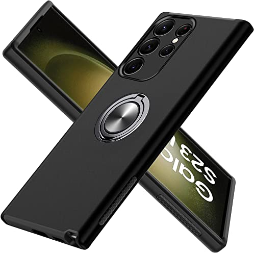 Guisessy für Samsung Galaxy S23 Ultra Hülle, Handyhülle Samsung S23 Ultra 5G, [Eingebetteter Ständer] [Militärgrad] Unzerstörbar Mehrschichtig Schutzstoßstange Schutzhülle - Schwarz