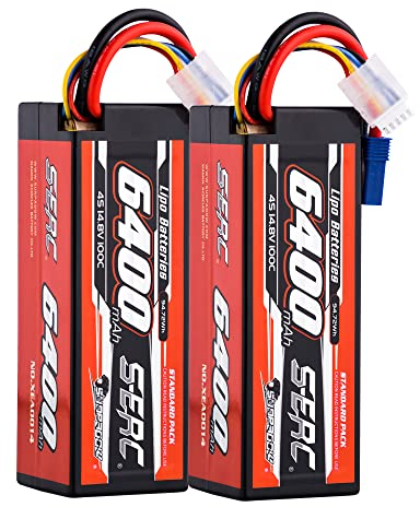 SUNPADOW 4S 14.8V Lipo Battery 6400mAh 100C Hard Case Rechargeable with EC5 Connector for RC Vehicles Car Truck Tank Buggy Truggy Racing Hobby(2 Count)
