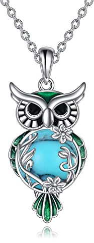 YAFEINI Eulen Anhänger Kette Sterling Silber Türkis Filigrane Eulen Halskette Schmuck Geschenke für Damen und Mädchen
