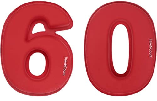 BakeNCount Kuchen Backform-Set Zahlen 60 (6 und 0) I Extra Groß, aus Silikon, Antihaft-Beschichtung I Perfekt für Geburtstag, Jubiläum, Partys | Geburtstagskuchen mit Silikonformen Set Backen
