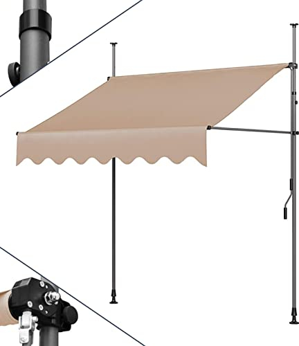 WOLWES Klemmmarkise 2/2.5/3m Breit, Markise Balkon Ohne Bohren, Sonnenschutz Standmarkise mit Kurbel, Markisen für Schatten und Regen (Color : Beige, Size : 3m/118in)