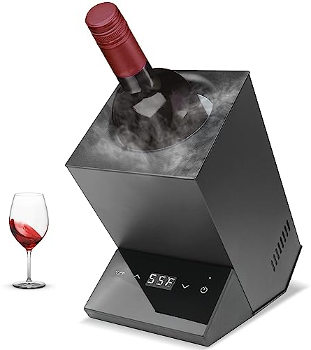 NURCIX Electric Wine Chiller, Wine and Beverage Bottle Cooler with LED Display Single Bottle Wine Ice Bucket Smart Thermostat Control, No Ice Required Stainless Steel black