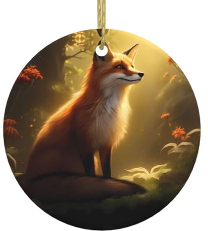 YYHHAOFA Fuchs Weihnachtsanhänger aus Keramik, rund, Dekoration – Festliche Hängedekoration für Geschäfte und Häuser – 7,4 cm