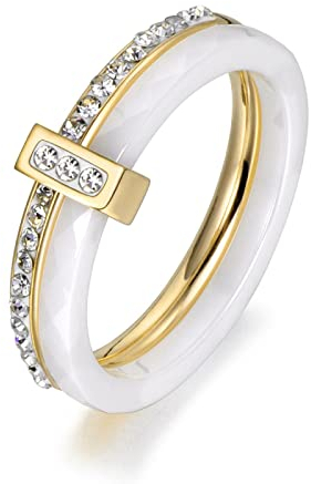 BISONBLUE Ringe Damen Damenschmuckring Rings Herren Geschenk Mode schwarz weiß Keramik Kristall Eheringe für Frauen Mädchen Böhmen Ring 7