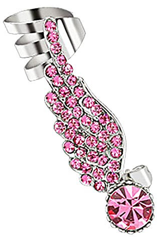 Taffstyle Knorpel Cartilage Ohrklemme Ohrstecker Ohrmanschette Ohrringe Schmuck Helix Piercing ear Cuff mit Kristall Engelsflügel Strass Flügel Feder Silber rechtes Ohr Pink