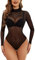 Avidlove Body da Donna a Maniche Sexy Lingerie Bodysuit Lunghe Collo a lupetto Pizzo Bodys Trasparente Stampa zebrata