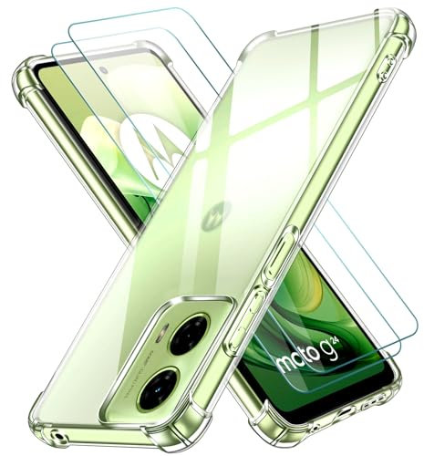 ivoler 3 in 1 Funda para Motorola Moto G04 / G04S / G24 con 2 Piezas Cristal Templado, Transparente Carcasa Protectora Antigolpes Case, Suave TPU Silicona Anti-Choques Caso