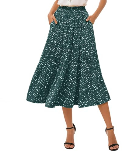 Timuspo Midi Rock Chiffon Röcke Lang Damen Plisseerock Sommer Elastische Taille Boho Skirt Elegant Freizeitrock mit Taschen Grün S