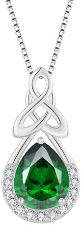 FJ Unendlichkeit Tropfen Keltischer Knoten Kette Damen 925 Sterling Silber Geburtsstein Anhänger Irischer Glücksschmuck Geschenke für Frauen Mutter Freundin Mama