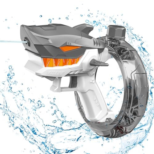 FORMIZON Pistolet a Eau Électrique, Pistolet à Eau Automatique Shark avec Réservoir d'eau Annulaire, Jouet Pistolet à Eau pour Enfants et Adultes, Piscine, Plage, Jeux d Eau, l'été (Gris)